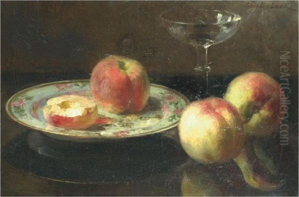 Still Life With Peaches. Oil Painting by Jozef, Jef De Belder