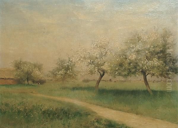 A Path Through An Orchard Oil Painting by Leon Le Goaebe De Bellee