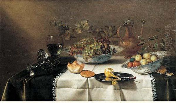 Nature Morte Aux Plats De Raisins Et De Fruits Et Verre De Vin Oil Painting by Gillis Gillisz. de Bergh