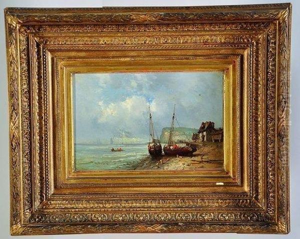 bateaux Sur La Greve Normande Oil Painting by Tony Francis De Bergue