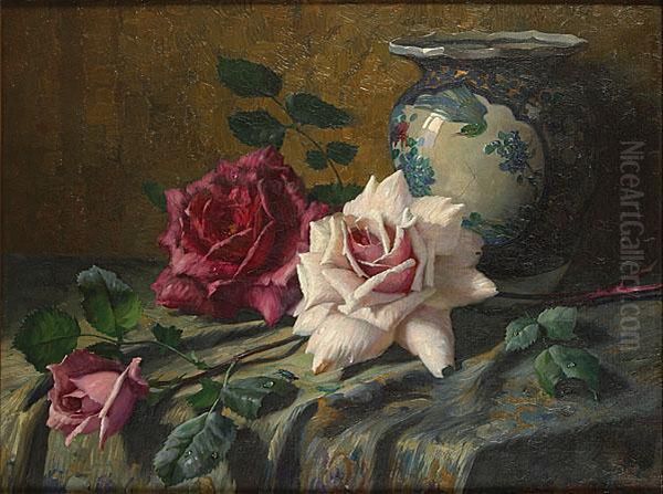 Nature Morte Aux Roses Oil Painting by Pascal De Beucker