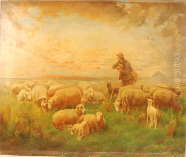 Berger Au Coucher Dusoleil Oil Painting by Franz De Beul