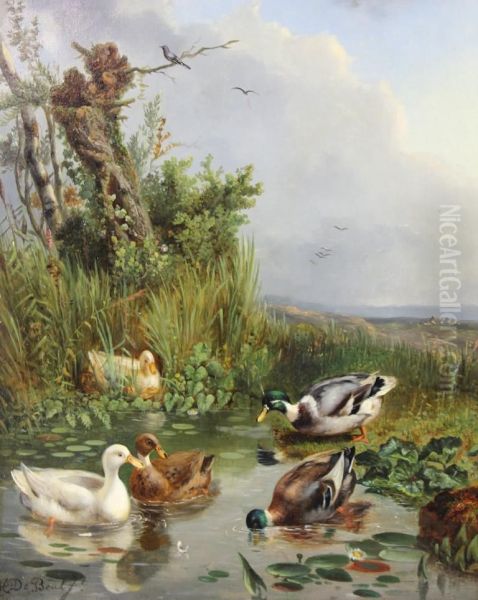 Ducks In A Landscape Oil Painting by Henri De Beul