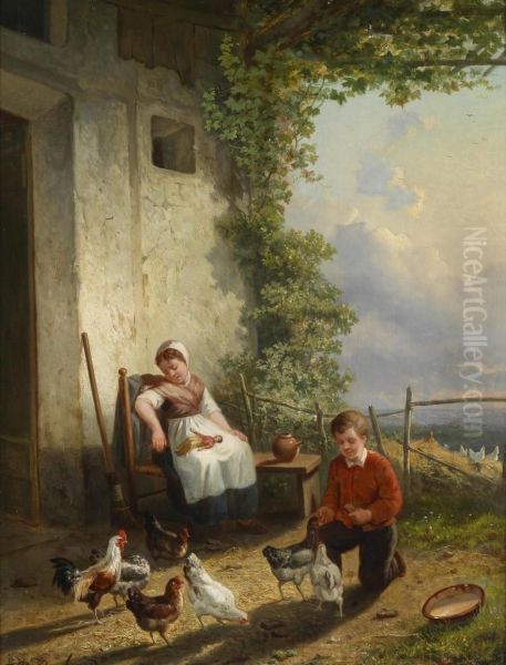 Idyllic Country Life Oil Painting by Henri De Beul