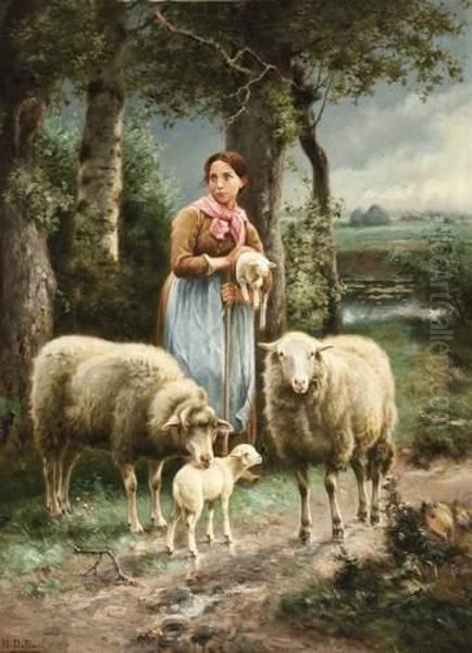 Bergere Et Moutons Oil Painting by Henri De Beul