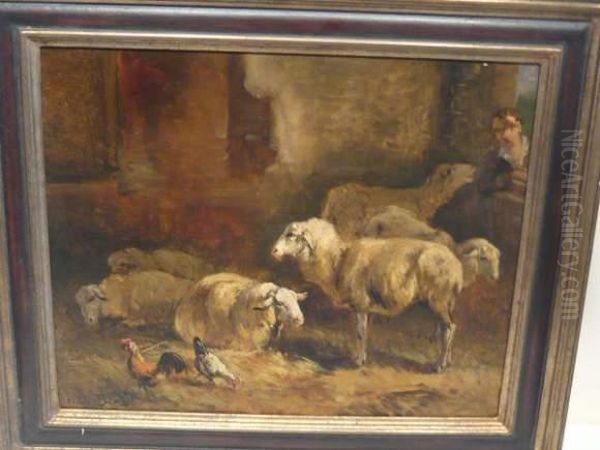 Moutons A L'etable Oil Painting by Henri De Beul