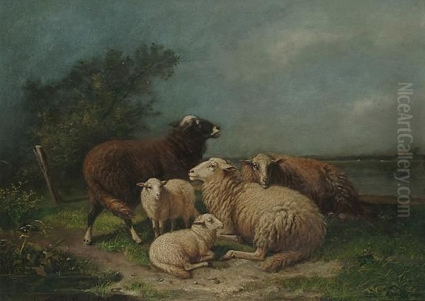 Sheep In A Landscape Oil Painting by Laurent De Beul