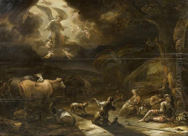 The Birth Ofchrist With Angels Appearing To The Shepherds Oil Painting by Cornelis de Bie