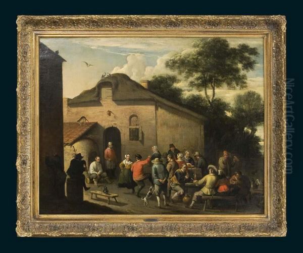 Mit Zechenden, Tanzenden Und Musizierenden Bauern Oil Painting by Erasmus De Bie I