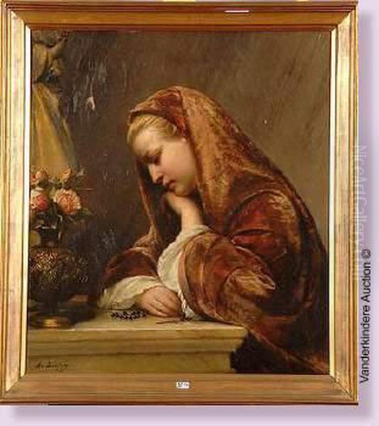 Jeune Fille En Priere Oil Painting by Edouard De Biefve