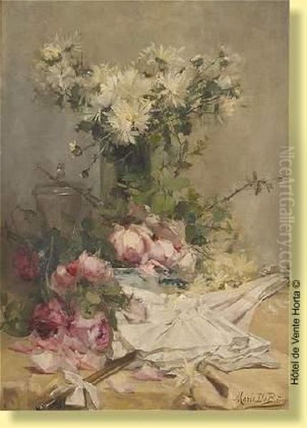 Composition A L'ombrelle Et A La Jetee De Roses Oil Painting by Marie De Bievre