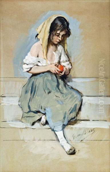 Madchen Mit Frucht Oil Painting by Eugene de Blaas