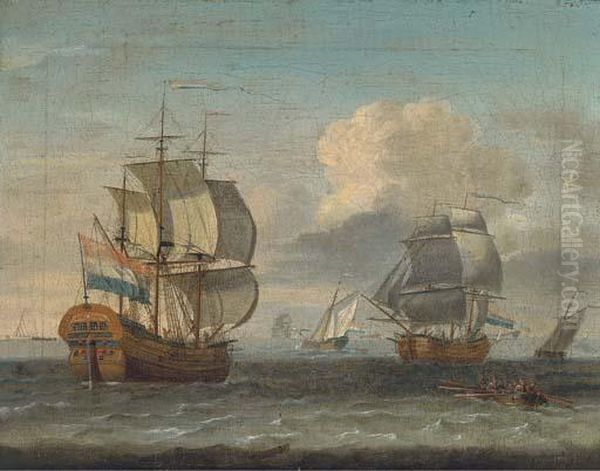 Shipping In A Choppy Waters Oil Painting by Johannes de Blaauw