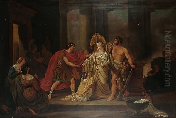 Alcesta Brought Back From The Tomb By Hercules And Restored To Her Husband Admetus Oil Painting by Pierre De Blanchi