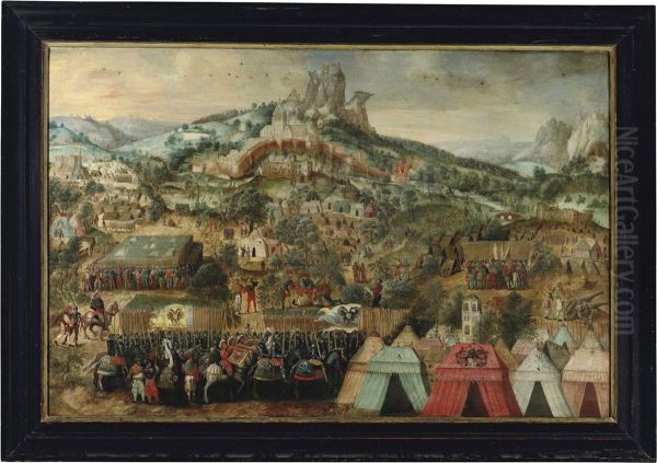 A Siege At Therouanne, With An Army Led By Charles V Encamped Below The City Oil Painting by Herri met de Bles