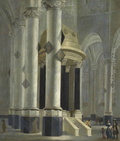 A Church Interior With Elegant Company Oil Painting by Daniel de Blieck