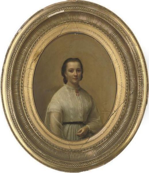 Portrait Of A Young Lady, Half-length, In A White Dress Oil Painting by Herman Antonie De Bloeme