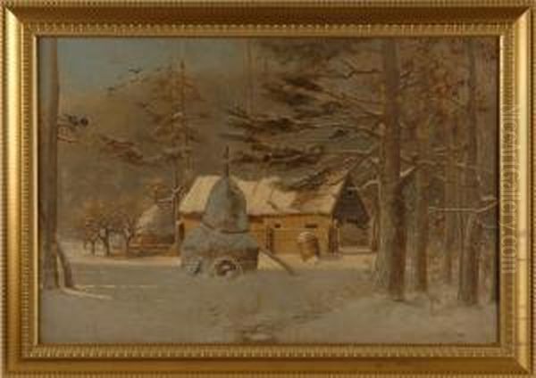 Barnyard In Winter Oil Painting by Francois B. De Blois