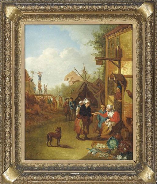 A Village With Figures Outside An Inn Oil Painting by Pieter de Bloot