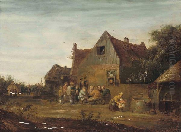 Peasants Carousing Outside A Tavern Oil Painting by Pieter de Bloot