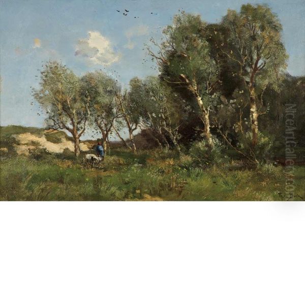 The Edge Of A Wood Oil Painting by Theophile Emile Achille De Bock