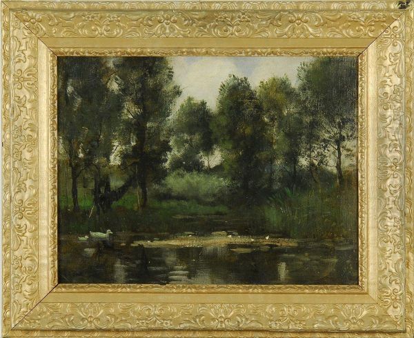 Duck Pond Oil Painting by Theophile Emile Achille De Bock