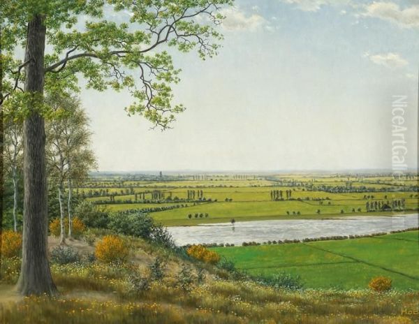 View Of A River Oil Painting by Hendrik Johannes De Boer