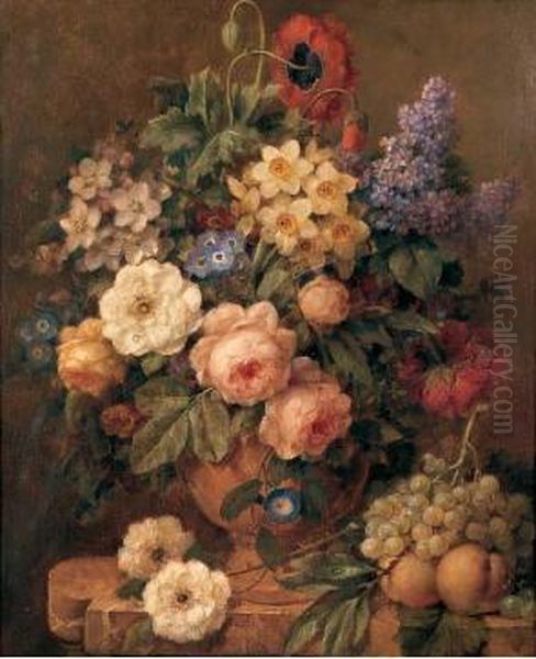 Vase De Fleurs Sur Un Entablement Oil Painting by Jan Frans De Boever