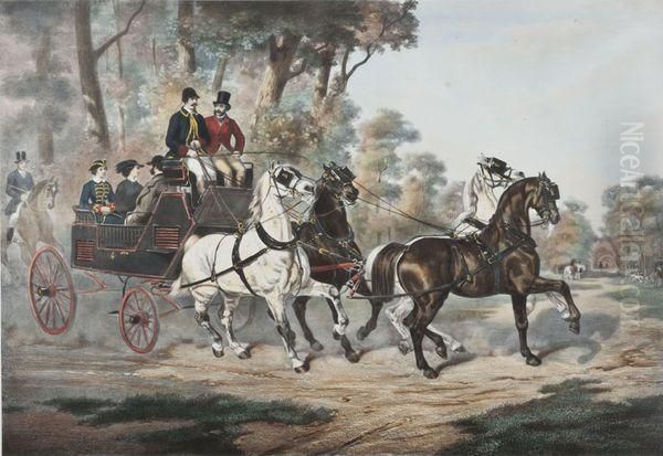 Promenade Au Bois De Boulogne Oil Painting by Jules De Bonnemaison