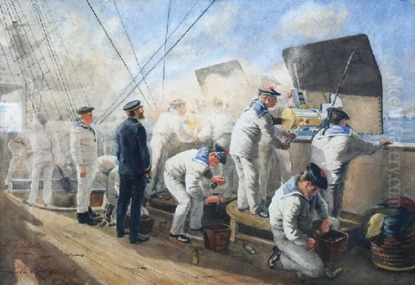 Naval Operations Oil Painting by Etienne De Bonnin De Fraysseix