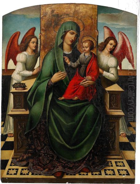 Maria Och Jesusbarnet Omgiven Av Anglar Oil Painting by Juan de Borgona