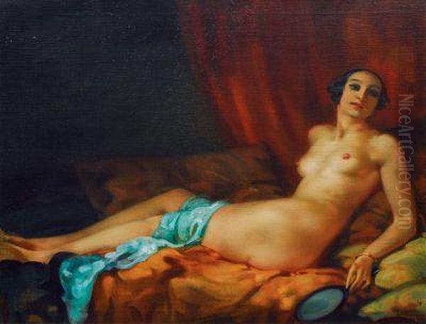 Liegender Frauenakt Oil Painting by Arnulf De Bouche