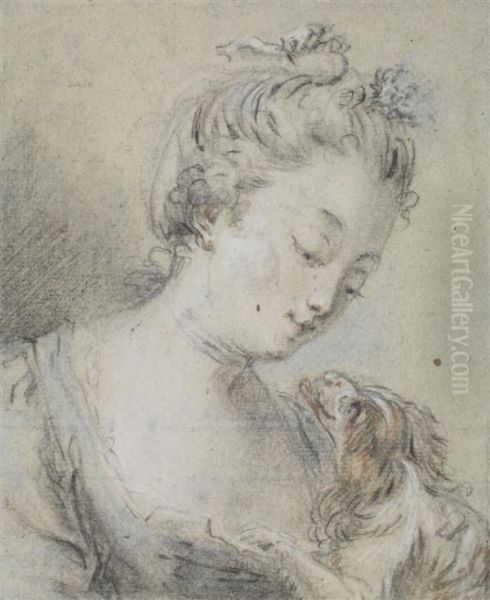 Portrait De Femme Et Son Chien Oil Painting by Jean, Bourges De Boucher