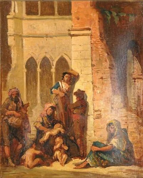 Mendiants Dans Des Ruines Oil Painting by Adrien de Boucherville