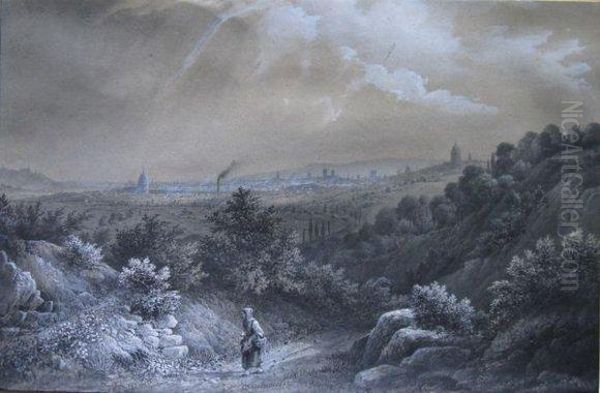 Vue De Paris Depuis Grenelle. Oil Painting by Hippolyte De Boug D'Orschwillier