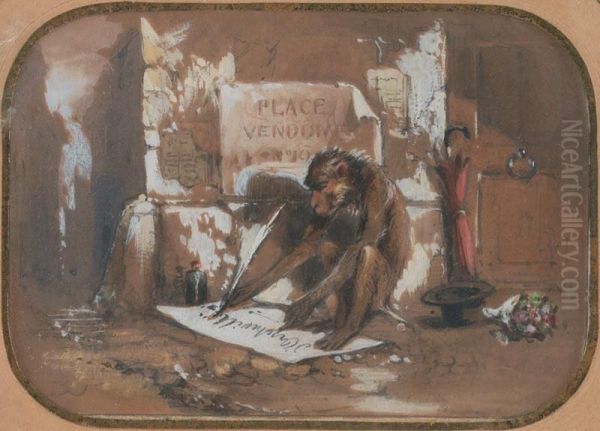 Le Singe Savant De La Place Vendome Oil Painting by Hippolyte De Boug D'Orschwillier