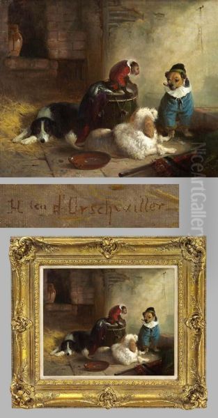 Zirkustiere Im Stallinterieur Oil Painting by Hippolyte De Boug D'Orschwillier