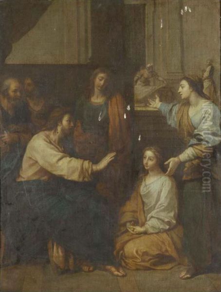 Christ At The House Of Martha And Mary Oil Painting by Louis De Boullogne II