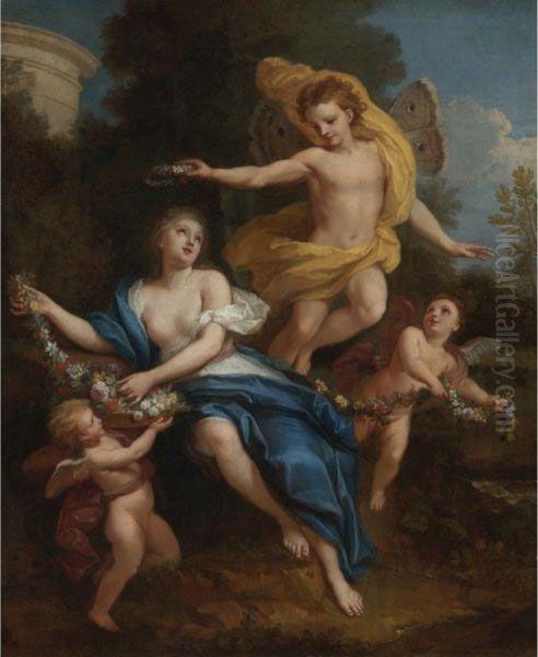 Zephyr Crowning Flora Oil Painting by Louis de, the Younger Boulogne