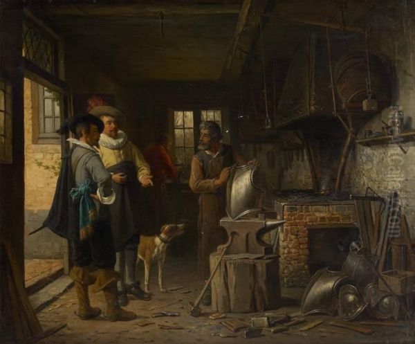 La Visite Au Ferronnier Oil Painting by Adrien Ferdinand de Braekeleer