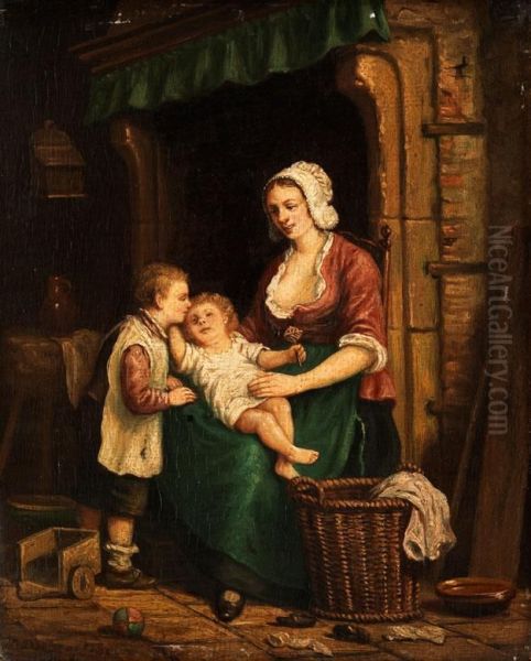 Junge Mutter Mit Zwei Kindern Oil Painting by Adrien Ferdinand de Braekeleer