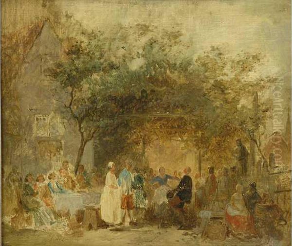 Etude Pour Une Fete Villageoise Sous Pergola Oil Painting by Ferdinand De Braekeleer Jr.