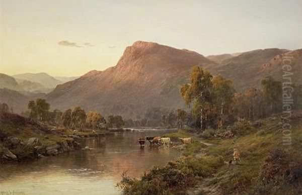 An Evening Glow At Dunkeld N.b. Oil Painting by Alfred de Breanski