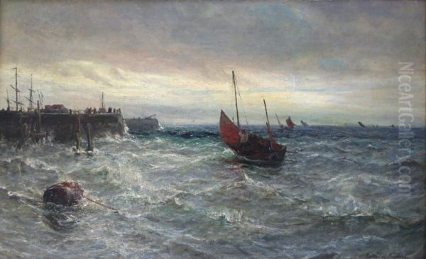 Trawlers Making For Harbour Oil Painting by Gustave de Breanski