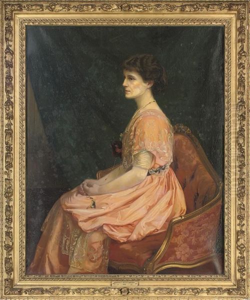 Portrait Of Margaret Betty Parsons, Seated Full-length, In A Pink Dress Oil Painting by Anthony De Bree