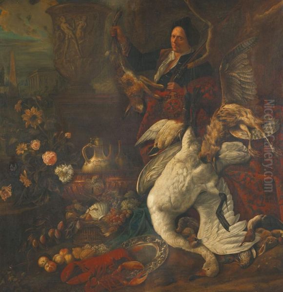 Portrait D'un Chasseur Avec Ses Trophees Oil Painting by Bernaert De Bridt