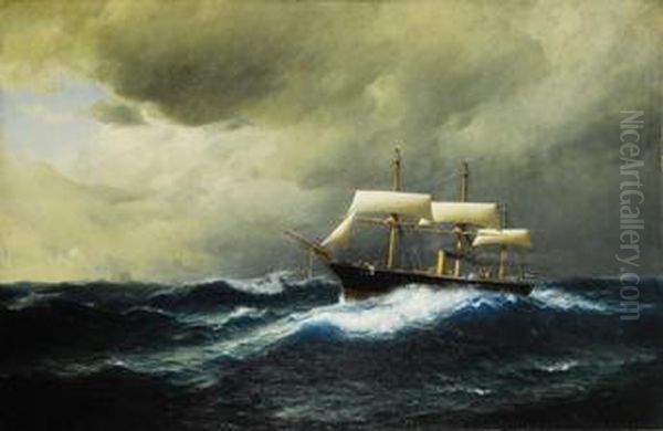 Vapor En Alta Mar Oil Painting by Antonio De Brugada Vila