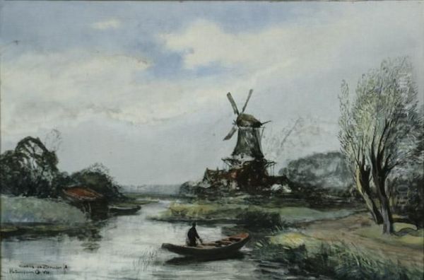 Polder Landscape With Windmill Oil Painting by Cornelis De Bruin