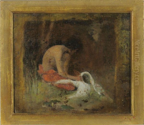 Indian And Swan Oil Painting by George Forest De Brush