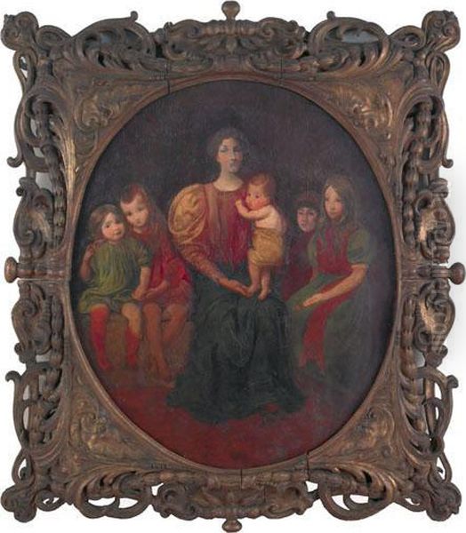 Portrait Of A Mother And Five Children Oil Painting by George Forest De Brush